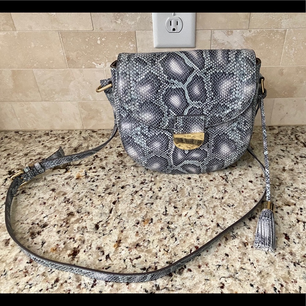 GILI Leather snakeskin print saddle style purse